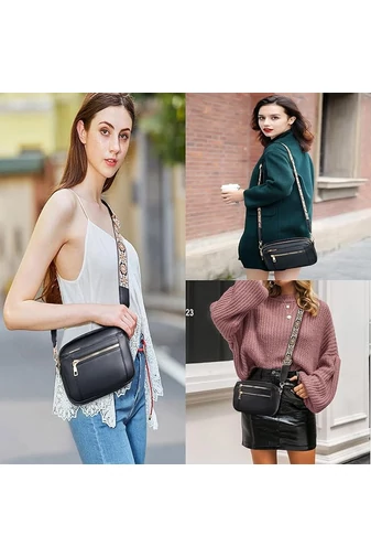 Crossbody kabelka s hnědým nastavitelným popruhem z PU Bonluo Černá 20*15,6*5,1cm