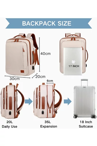 Cestovní Batoh Rozšiřitelný Wizzair Ryanair 20–35 l, přihrádka na 17" notebook, béžový, 40×30×20cm