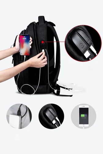 Multifunkční batoh z nepromokavé a odolné oxfordské látky s USB úložištěm, černý 47*33*17cm