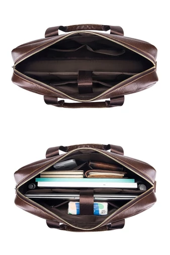 Taška na notebook z přírodní kůže, přihrádka na 14" laptop, hnědá, 28×39×6cm