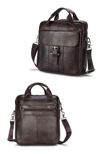 Pánská crossbody taška z přírodní kůže, elegantní model s více přihrádkami, hnědá, 32×28×6,5cm