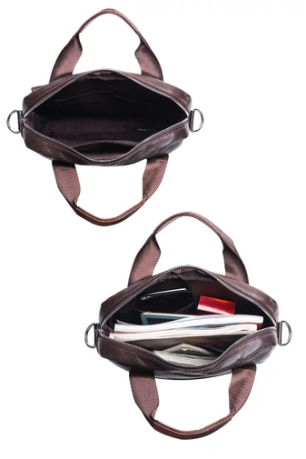 Pánská crossbody taška z přírodní kůže, elegantní model s více přihrádkami, hnědá, 32×28×6,5cm