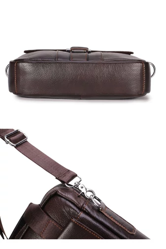 Pánská crossbody taška z přírodní kůže, elegantní model s více přihrádkami, hnědá, 32×28×6,5cm
