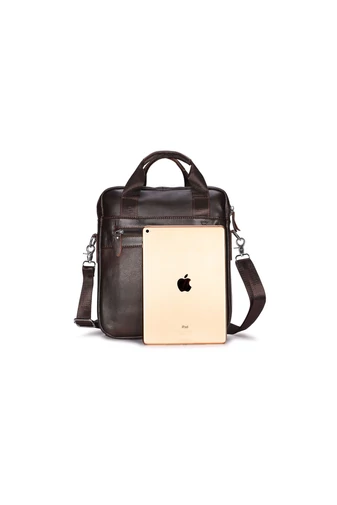 Pánská crossbody taška z přírodní kůže, elegantní model s více přihrádkami, hnědá, 32×28×6,5cm