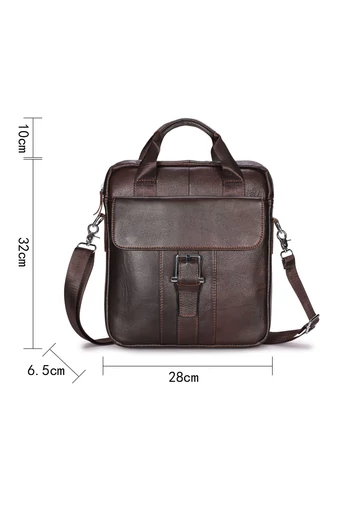 Pánská crossbody taška z přírodní kůže, elegantní model s více přihrádkami, hnědá, 32×28×6,5cm