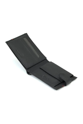 Pánská peněženka z pravé kůže s RFID ochranou, černá s elegantním červeným detailem, 9*12,5*2cm