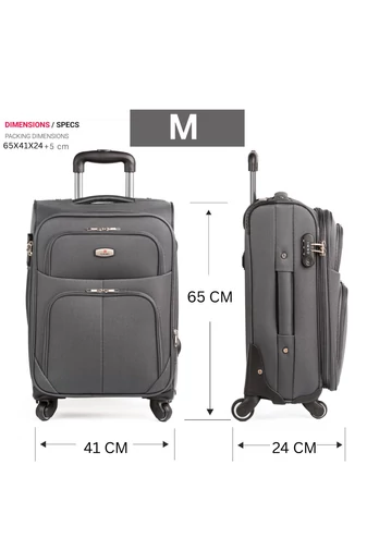 Modrý textilní kufr střední velikosti 65 cm s možností rozšíření prostoru (4 kolečka)-M
