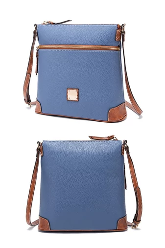 Crossbody kabelka z PU s více kapsami a nastavitelným popruhem, světle modrá 24×25×10cm