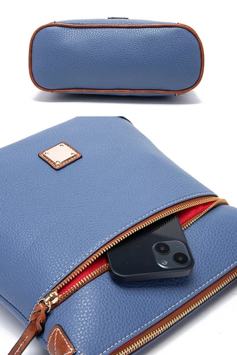 Crossbody kabelka z PU s více kapsami a nastavitelným popruhem, světle modrá 24×25×10cm