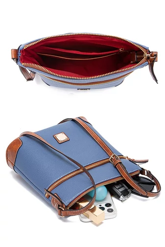 Crossbody kabelka z PU s více kapsami a nastavitelným popruhem, světle modrá 24×25×10cm