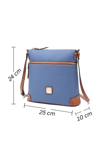 Crossbody kabelka z PU s více kapsami a nastavitelným popruhem, světle modrá 24×25×10cm