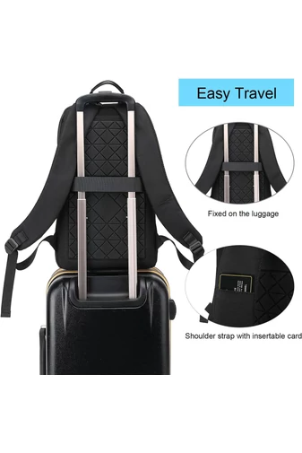 Černý Slim Business Batoh Z Materiálu Oxford, Voděodolný, S USB Portem A Přihrádkou Na 15,6" Notebook, 27x6x43cm