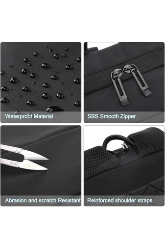 Černý Slim Business Batoh Z Materiálu Oxford, Voděodolný, S USB Portem A Přihrádkou Na 15,6" Notebook, 27x6x43cm