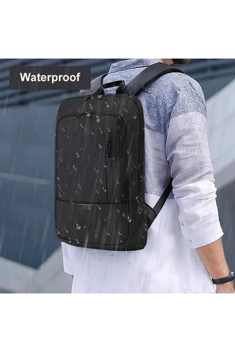 Černý Slim Business Batoh Z Materiálu Oxford, Voděodolný, S USB Portem A Přihrádkou Na 15,6" Notebook, 27x6x43cm