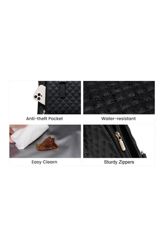 Černá Prošívaná Dámská Tote Taška S Přihrádkou Na 15,6" Notebook, Termo Přihrádkou Na Oběd A Peněženkou, Do Práce/Na Vysokou Školu/Pro Každodenní Nošení, 43x16x32cm