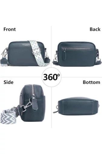 Modrosivá crossbody kabelka Bonluo z přírodní kůže Malá velikost (15*20*7cm)