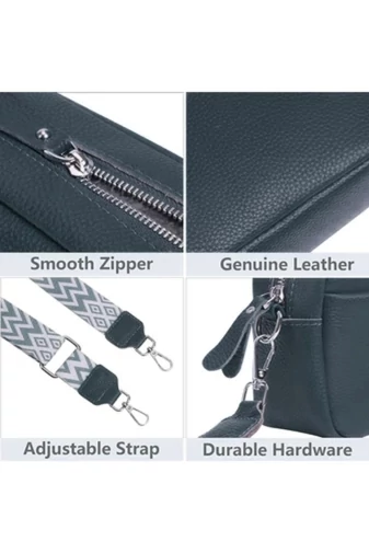 Modrosivá crossbody kabelka Bonluo z přírodní kůže Malá velikost (15*20*7cm)