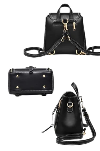 Dámský kompaktní 2v1 batoh a crossbody z PU, černý, 21×21×13cm