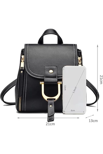 Dámský kompaktní 2v1 batoh a crossbody z PU, černý, 21×21×13cm