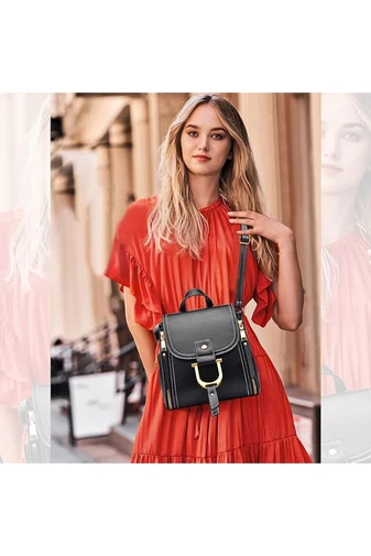Dámský kompaktní 2v1 batoh a crossbody z PU, černý, 21×21×13cm