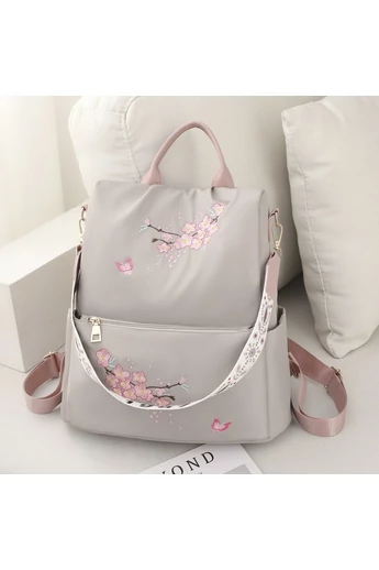 Bonluo Běžovo-růžový dámský batoh z nepromokavého materiálu s vyšívaným květinovým vzorem 32*30*13cm