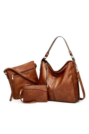 Bonluo Hnědá sada tašek/crossbody na rameno/do ruky z imitace kůže (3ks)
