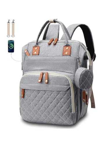 Šedý multifunkční batoh pro maminky Bonluo polyester s USB prostorem (40*29*15cm)