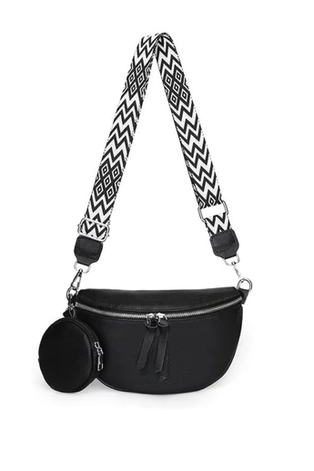 Crossbody kabelka z pravé kůže s odnímatelnou peněženkou Černá Univerzální Bonluo 26*15*cm