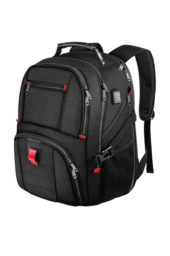 Multifunkční Nepromokavý Batoh s USB portem, Přihrádkou na Laptop a Množstvím Kapes, Černý 48*34*24 cm
