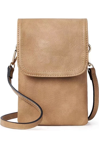 Crossbody Kabelka z PU kůže s Více Kapsami a Nastavitelným Popruhem, Bonluo Světle hnědá 20×13×3cm