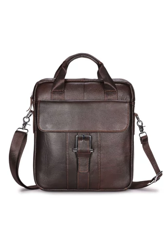 Pánská crossbody taška z přírodní kůže, elegantní model s více přihrádkami, hnědá, 32×28×6,5cm