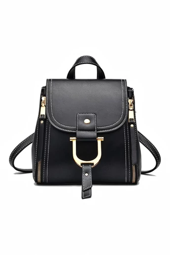 Dámský kompaktní 2v1 batoh a crossbody z PU, černý, 21×21×13cm